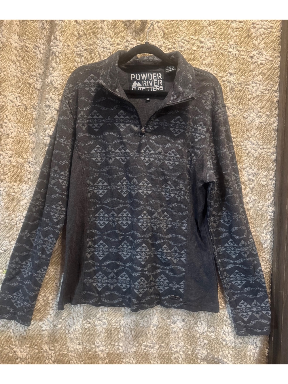 Powder River Outfitters by Panhandle Black Western Print Quarter-Zip Pullover XL